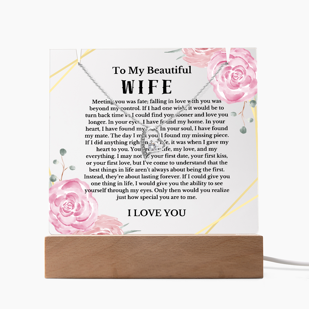 To My Beautiful Wife Acrylic Plaque Necklace, Wife Birthday Gift, Valentines Gift for Soulmate, Anniversary Gift for Her, Future Wife, Girlfriend