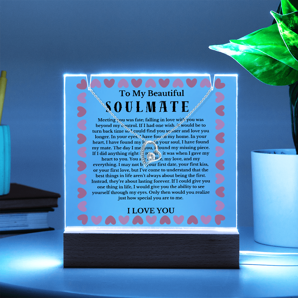 To My Beautiful Soulmate Acrylic Plaque Necklace, Wife Birthday Gift, Valentines Gift for Soulmate, Anniversary Gift for Her, Future Wife, Girlfriend