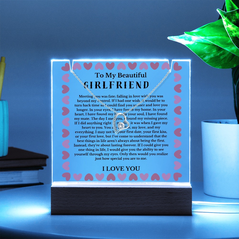 To My Beautiful Girlfriend Acrylic Plaque Necklace, Wife Birthday Gift, Valentines Gift for Soulmate, Anniversary Gift for Her, Future Wife, Girlfriend