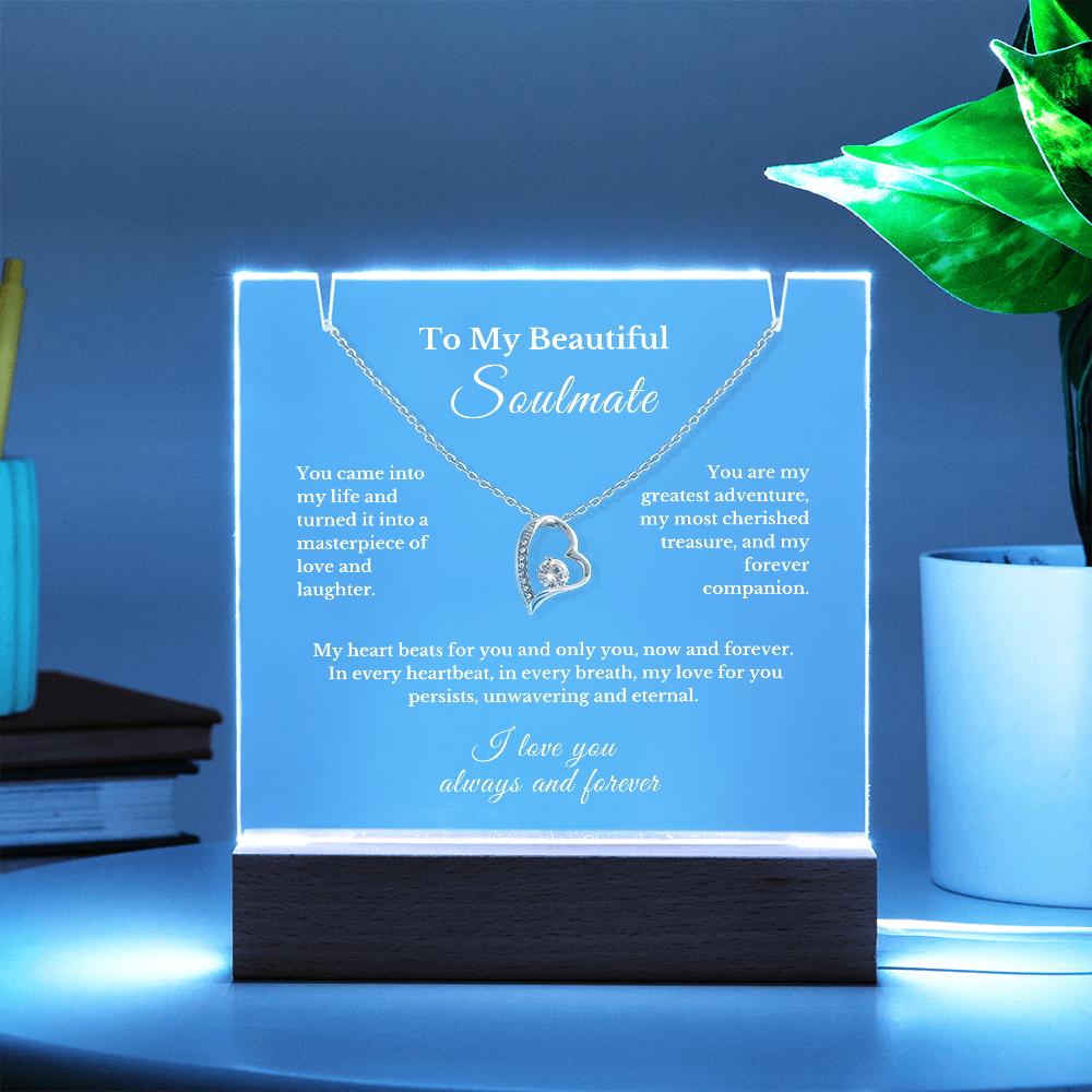 Soulmate Gift Set: Luxury Necklace & LED Acrylic Keepsake