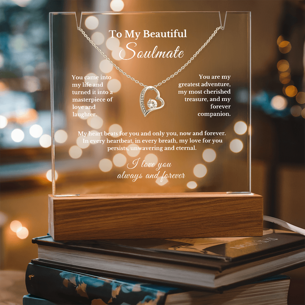 Soulmate Gift Set: Luxury Necklace & LED Acrylic Keepsake