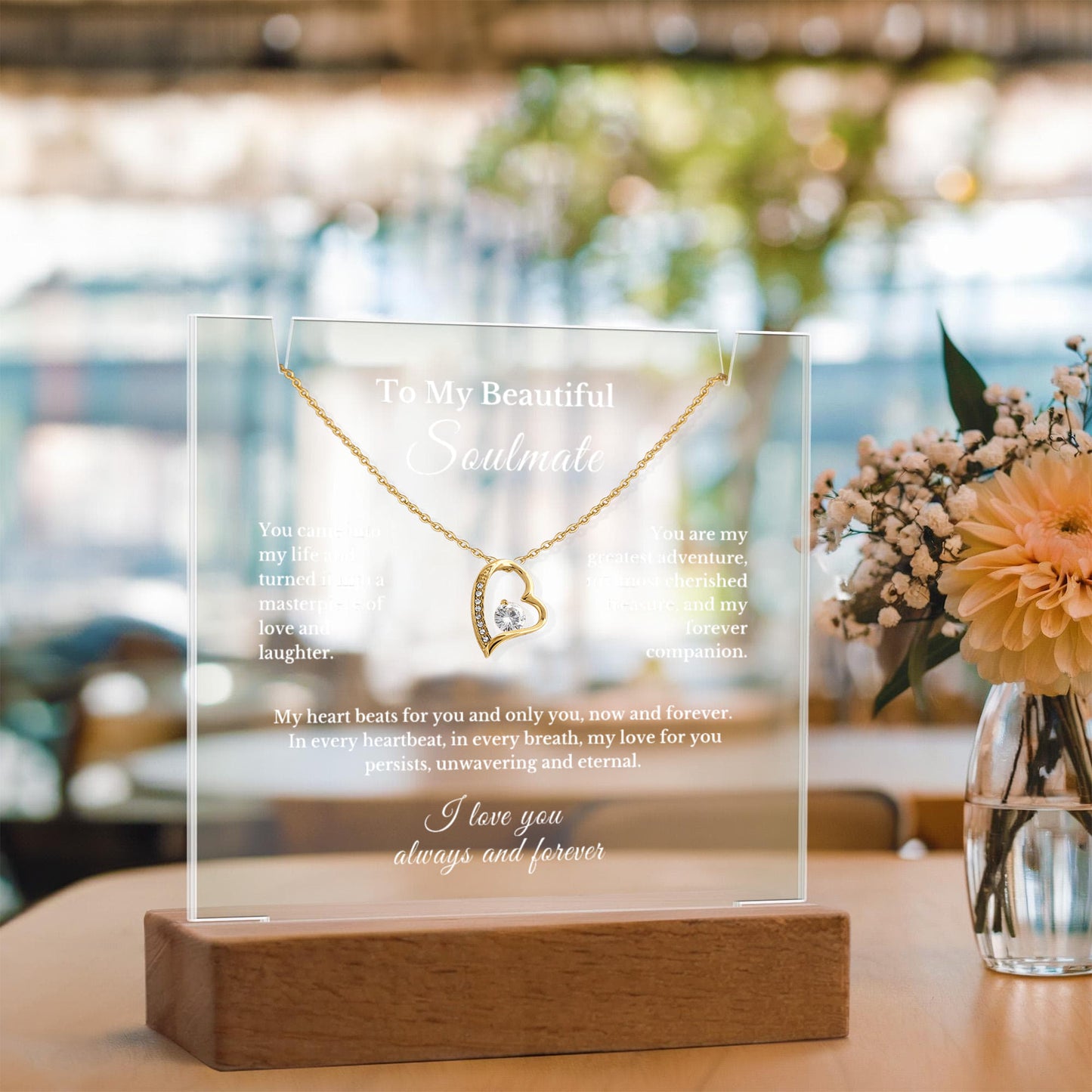 Soulmate Gift Set: Luxury Necklace & LED Acrylic Keepsake