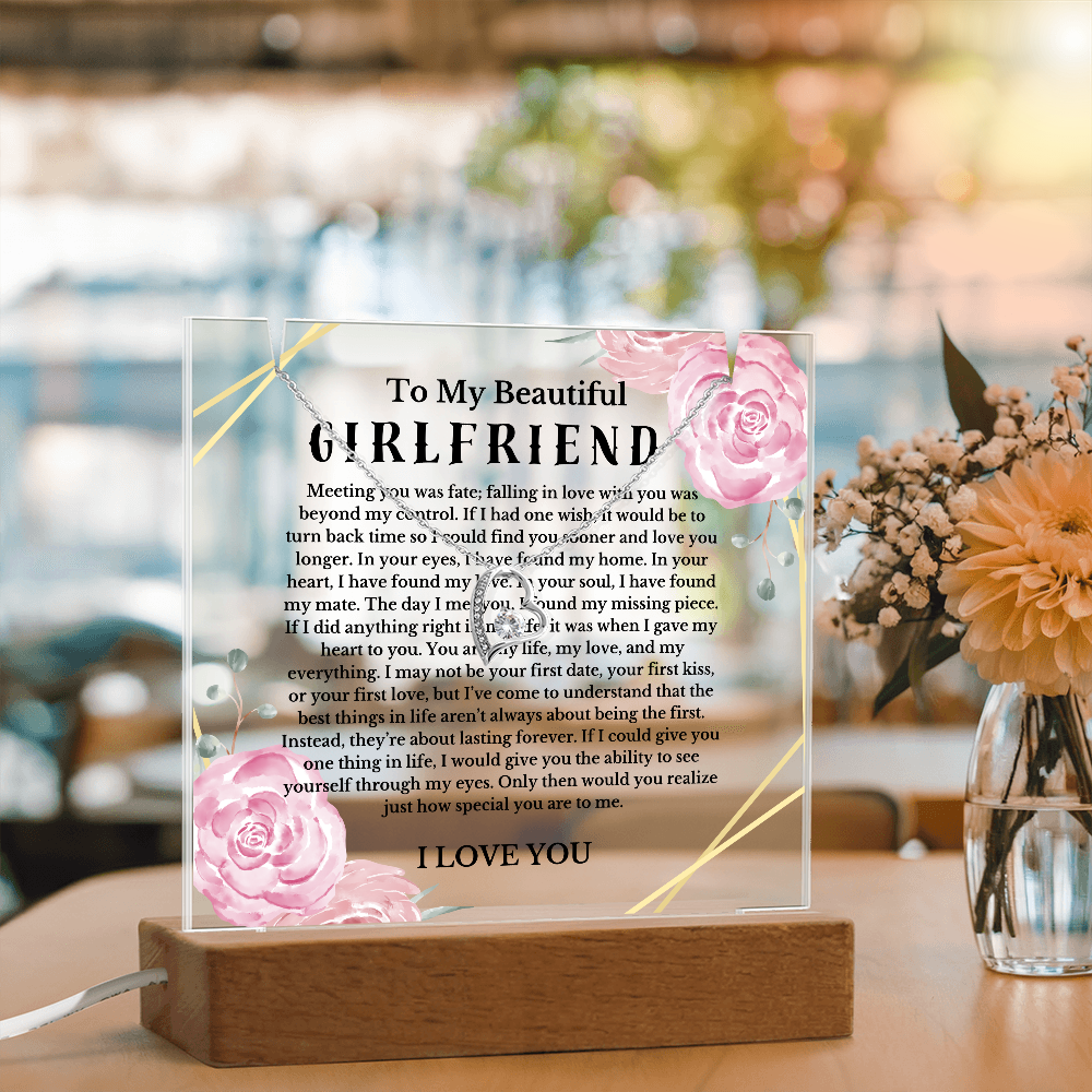 To My Beautiful Girlfriend Acrylic Plaque Necklace, Wife Birthday Gift, Valentines Gift for Soulmate, Anniversary Gift for Her, Future Wife, Girlfriend