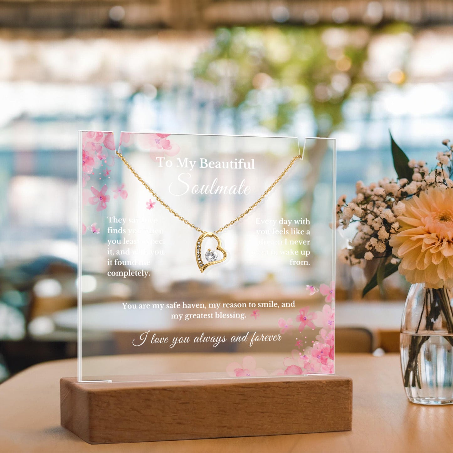 Romantic Gift for Wife, Soulmate Necklace and Acrylic Plaque, Cute Jewelry for Valentine's Day, Anniversary, Birthday, Thoughtful Gift for Her 5