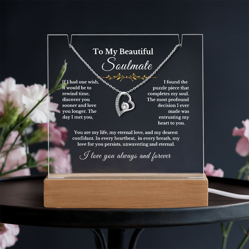 Romantic Gift for Wife, Soulmate Necklace and Acrylic Plaque, Cute Jewelry for Valentine's Day, Anniversary, Birthday, Thoughtful Gift for Her 2