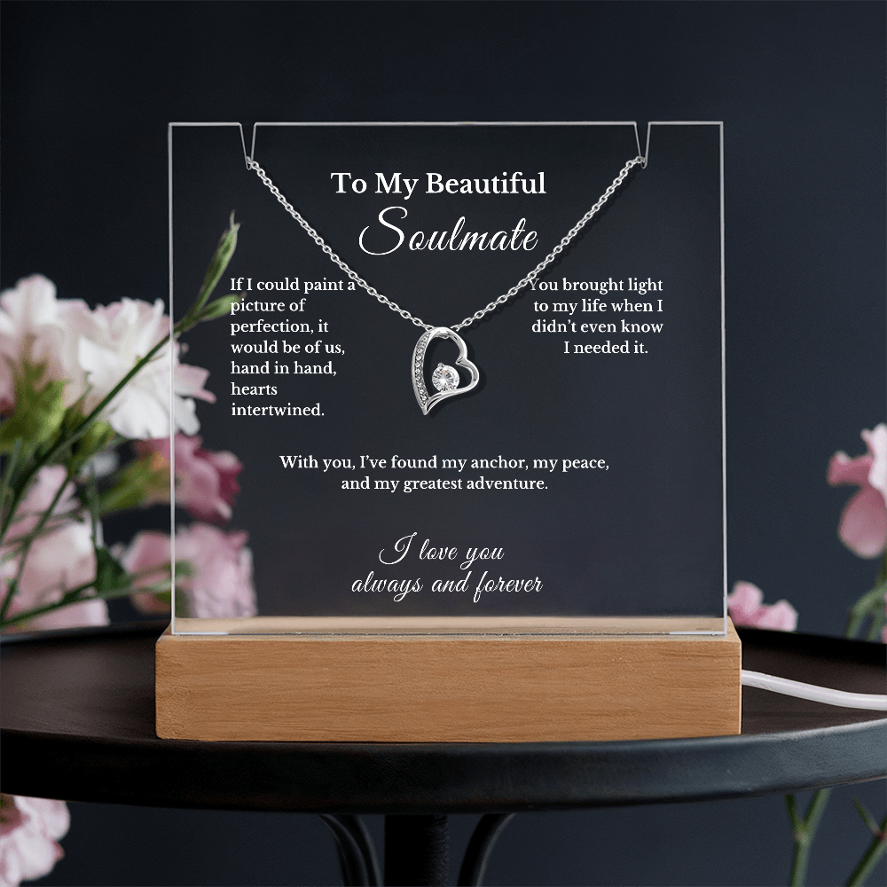 Romantic Gift for Wife, Soulmate Necklace and Acrylic Plaque, Cute Jewelry for Valentine's Day, Anniversary, Birthday, Thoughtful Gift for Her 2