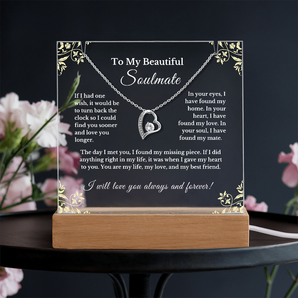 Romantic Gift for Wife, Soulmate Necklace and Acrylic Plaque, Cute Jewelry for Valentine's Day, Anniversary, Birthday, Thoughtful Gift for Her 6