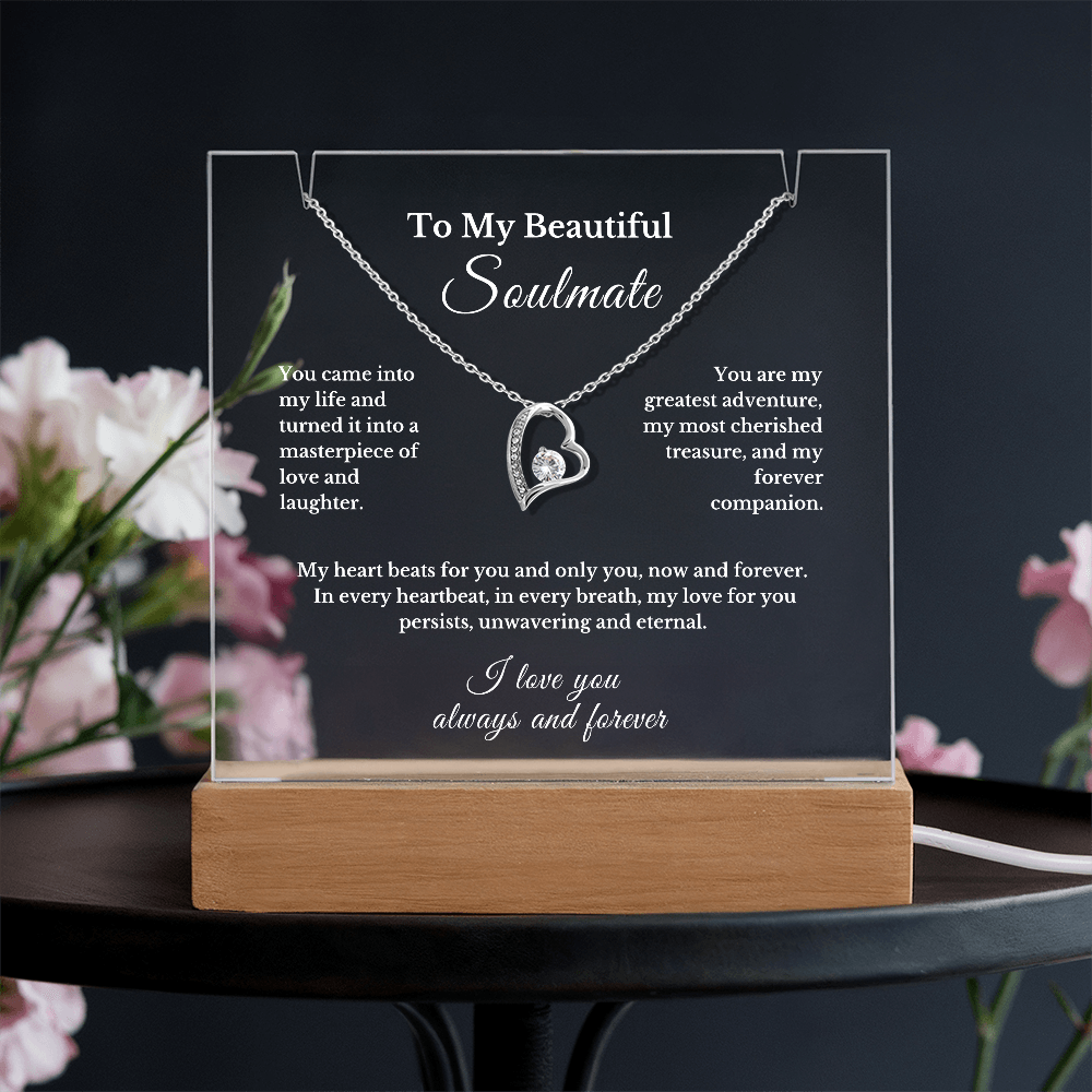 Soulmate Gift Set: Luxury Necklace & LED Acrylic Keepsake