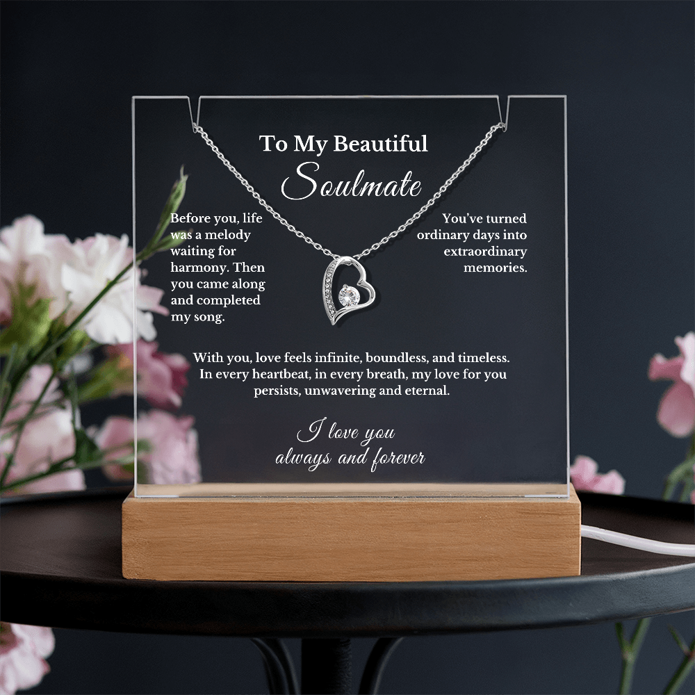 Romantic Gift for Wife, Soulmate Necklace and Acrylic Plaque, Cute Jewelry for Valentine's Day, Anniversary, Birthday, Thoughtful Gift for Her 7
