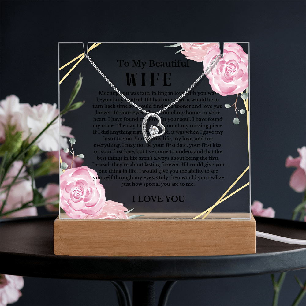 To My Beautiful Wife Acrylic Plaque Necklace, Wife Birthday Gift, Valentines Gift for Soulmate, Anniversary Gift for Her, Future Wife, Girlfriend