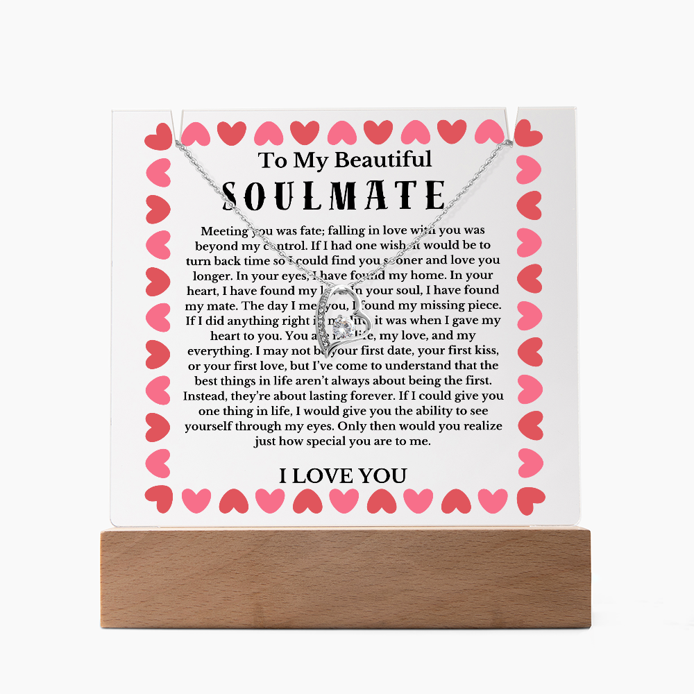 To My Beautiful Soulmate Acrylic Plaque Necklace, Wife Birthday Gift, Valentines Gift for Soulmate, Anniversary Gift for Her, Future Wife, Girlfriend