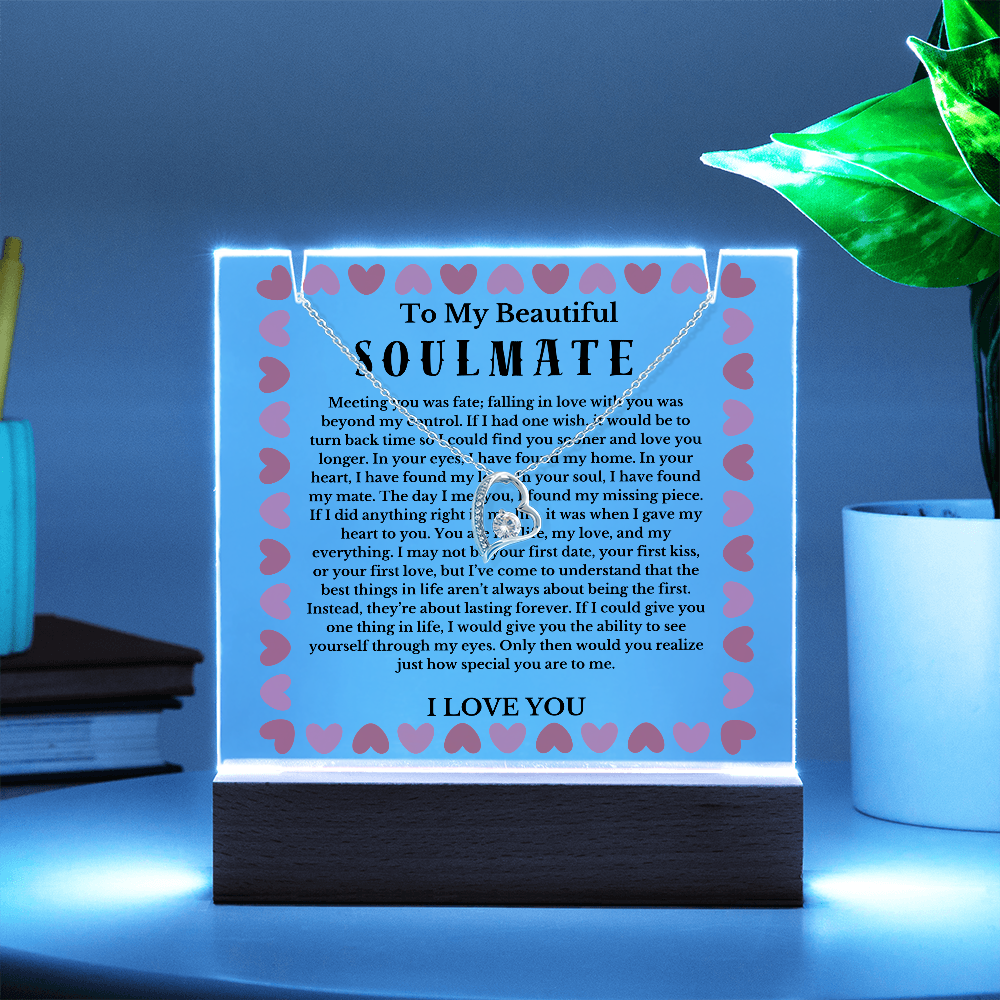 To My Beautiful Soulmate Acrylic Plaque Necklace, Wife Birthday Gift, Valentines Gift for Soulmate, Anniversary Gift for Her, Future Wife, Girlfriend