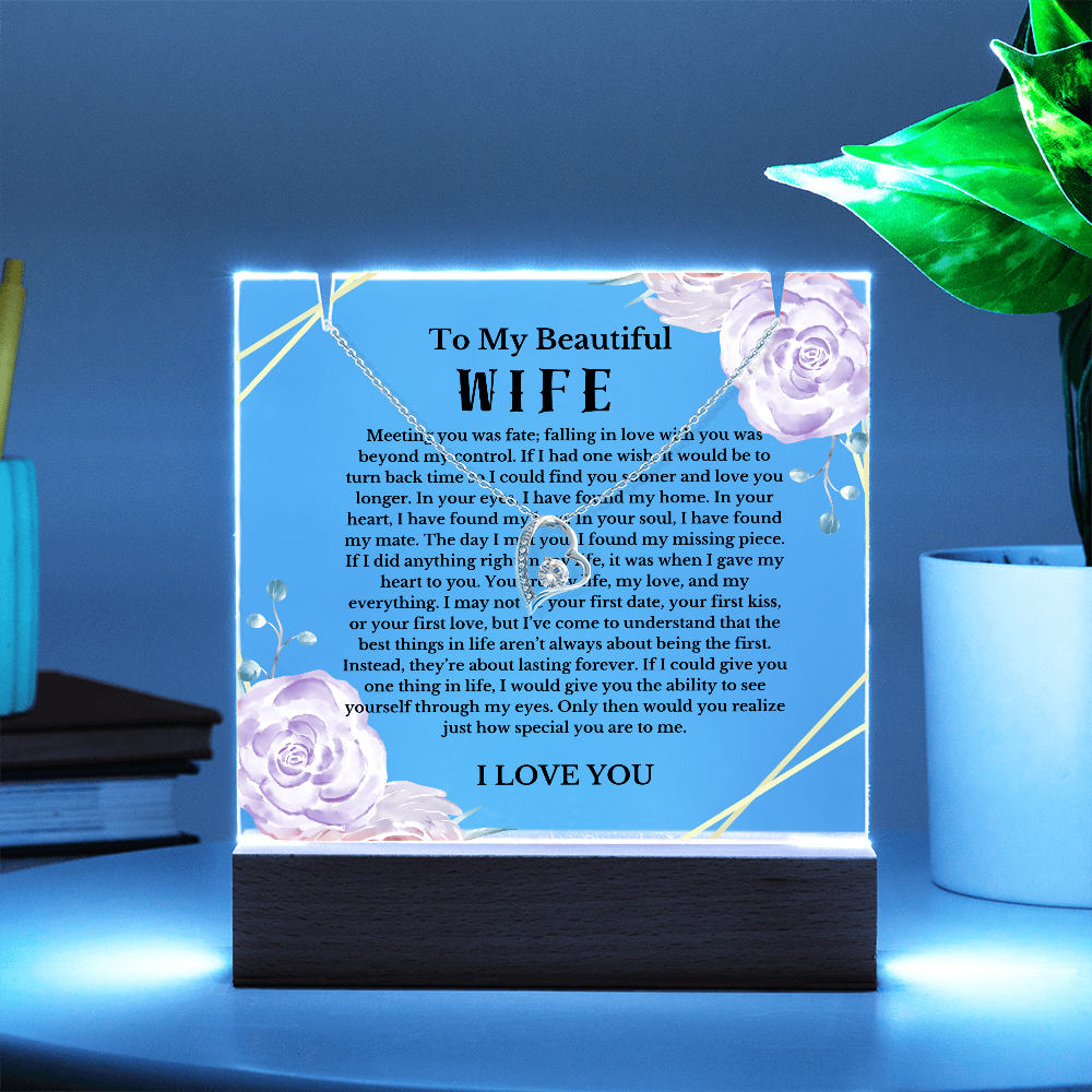 To My Beautiful Wife Acrylic Plaque Necklace, Wife Birthday Gift, Valentines Gift for Soulmate, Anniversary Gift for Her, Future Wife, Girlfriend