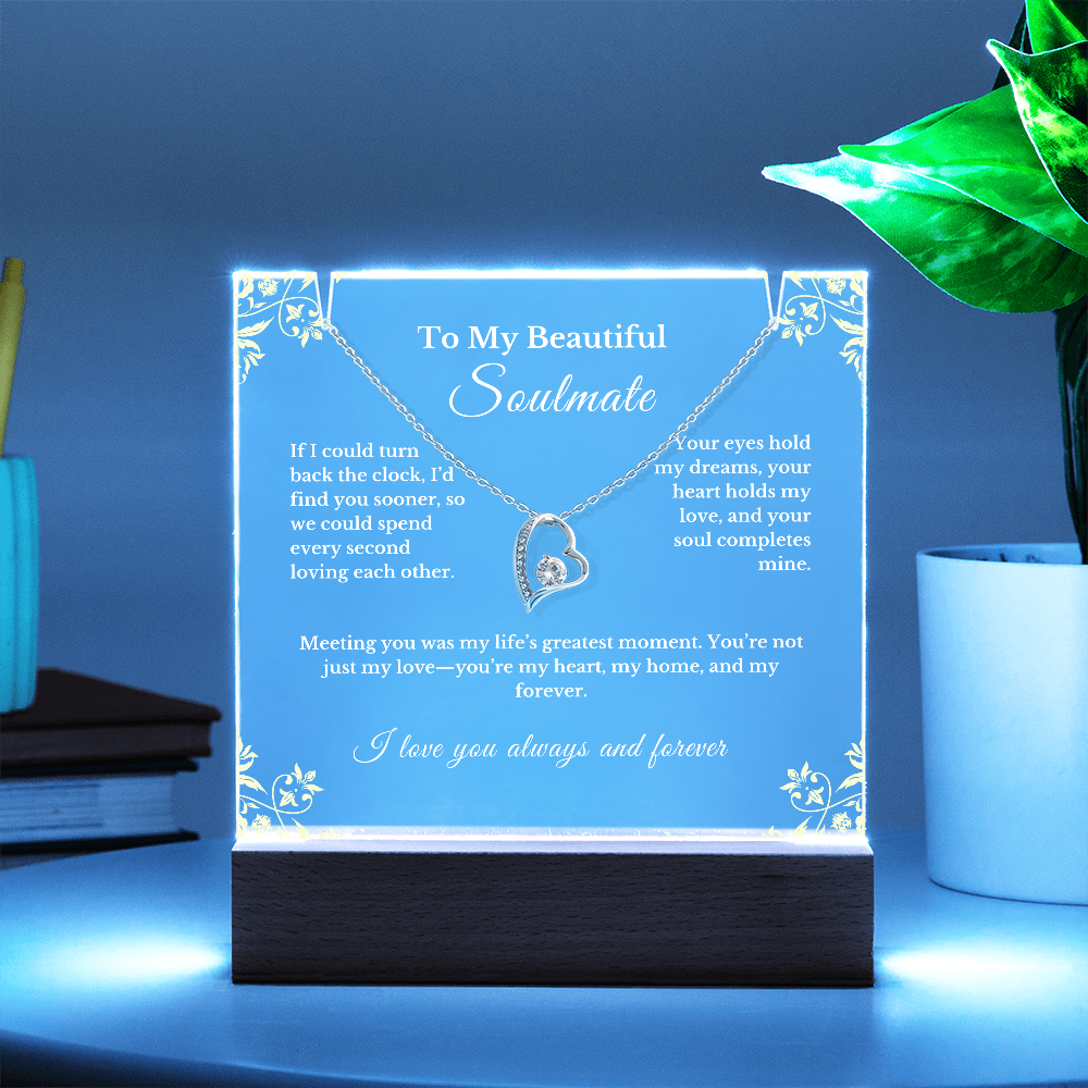 Soulmate Gift Set: Luxury Necklace & LED Acrylic Keepsake