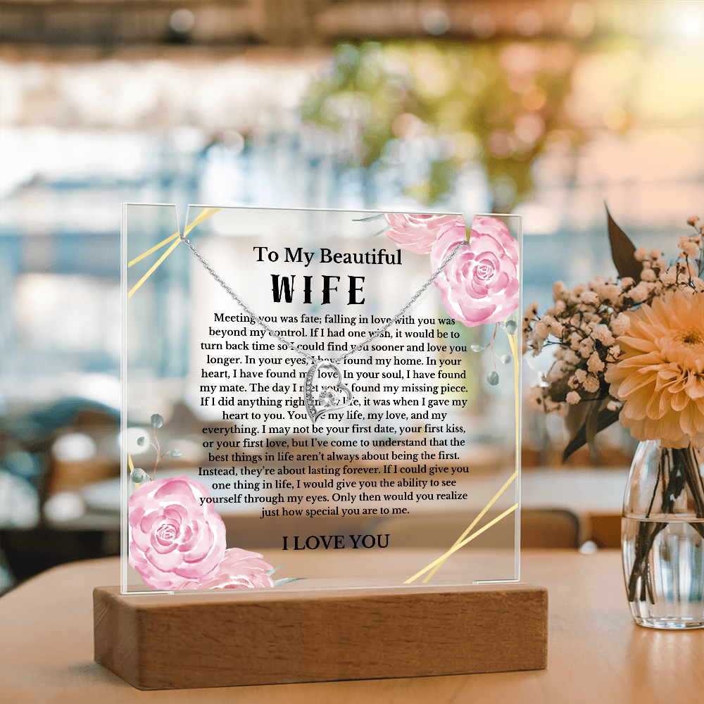 To My Beautiful Wife Acrylic Plaque Necklace, Wife Birthday Gift, Valentines Gift for Soulmate, Anniversary Gift for Her, Future Wife, Girlfriend