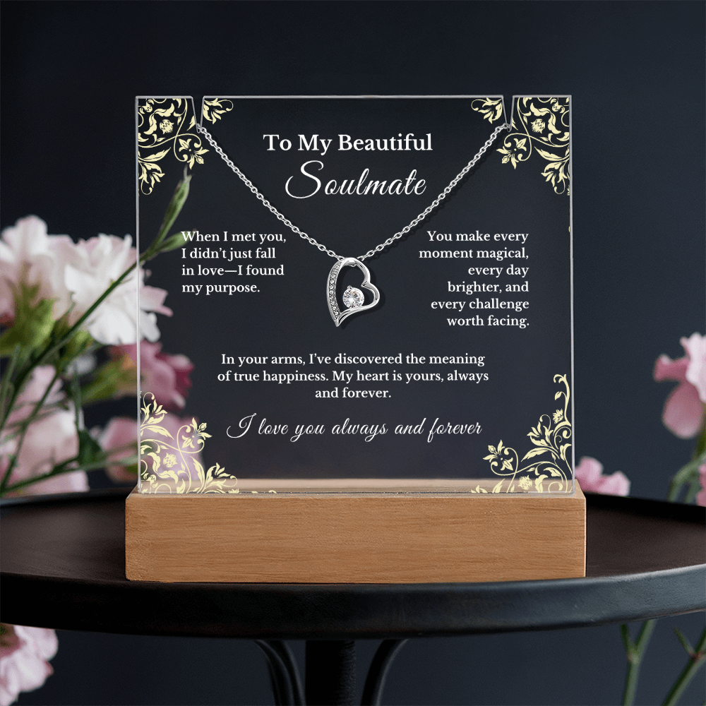 Romantic Gift for Wife, Soulmate Necklace and Acrylic Plaque, Cute Jewelry for Valentine's Day, Anniversary, Birthday, Thoughtful Gift for Her 4
