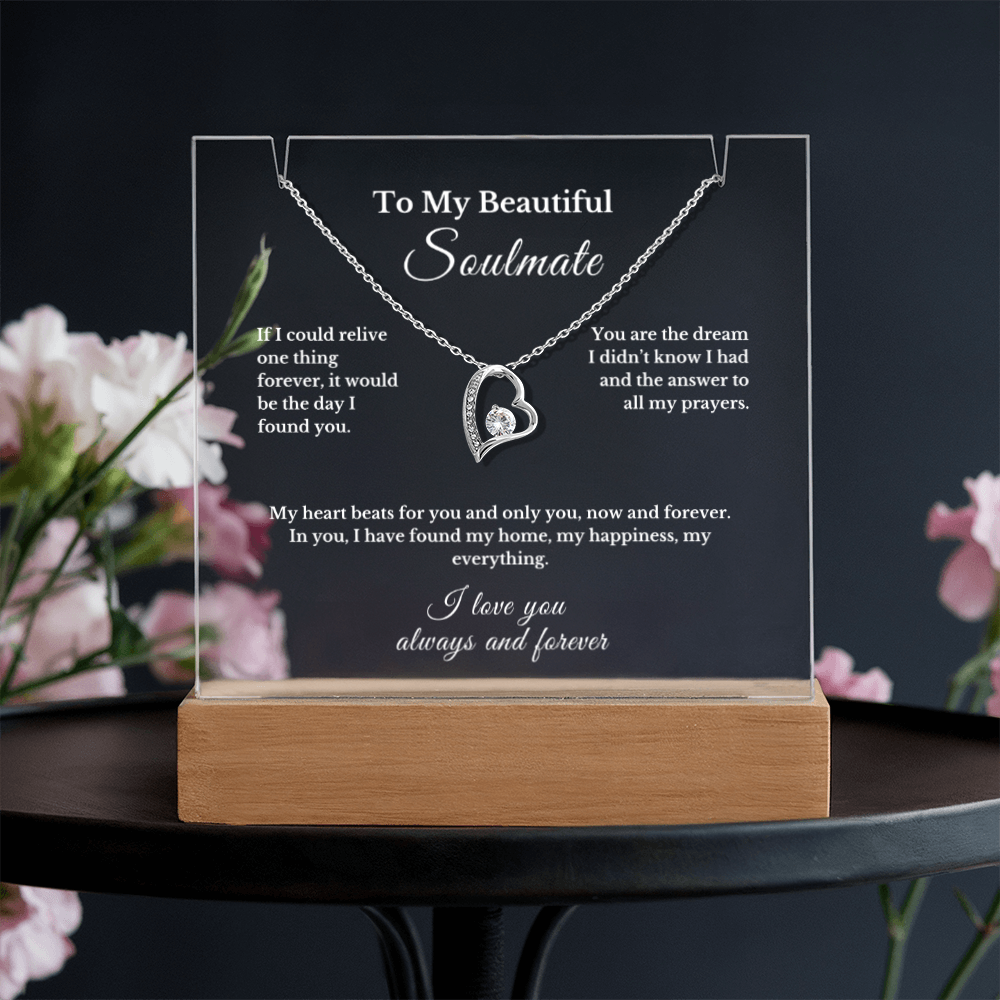 Romantic Gift for Wife, Soulmate Necklace and Acrylic Plaque, Cute Jewelry for Valentine's Day, Anniversary, Birthday, Thoughtful Gift for Her 12