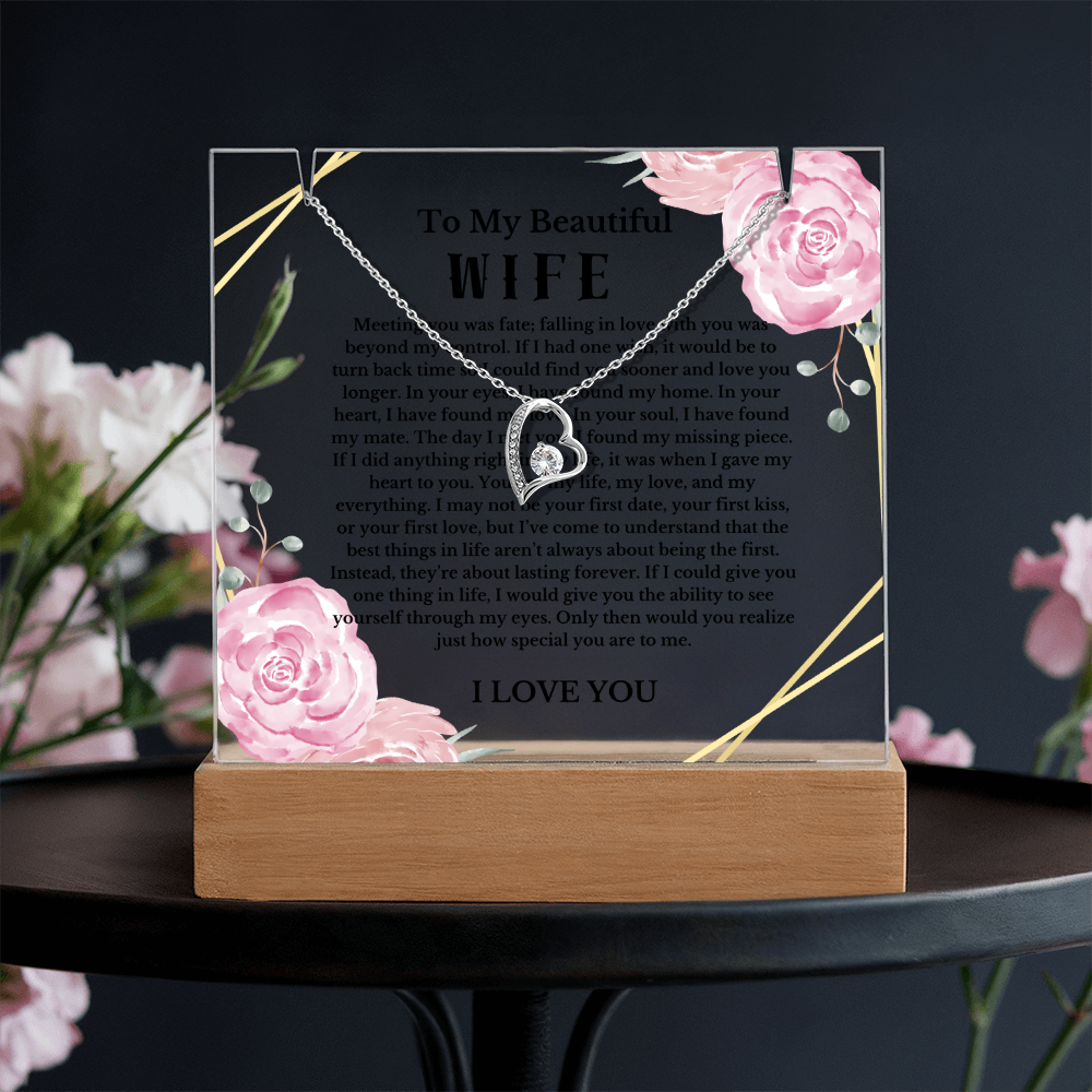 To My Beautiful Wife Acrylic Plaque Necklace, Wife Birthday Gift, Valentines Gift for Soulmate, Anniversary Gift for Her, Future Wife, Girlfriend