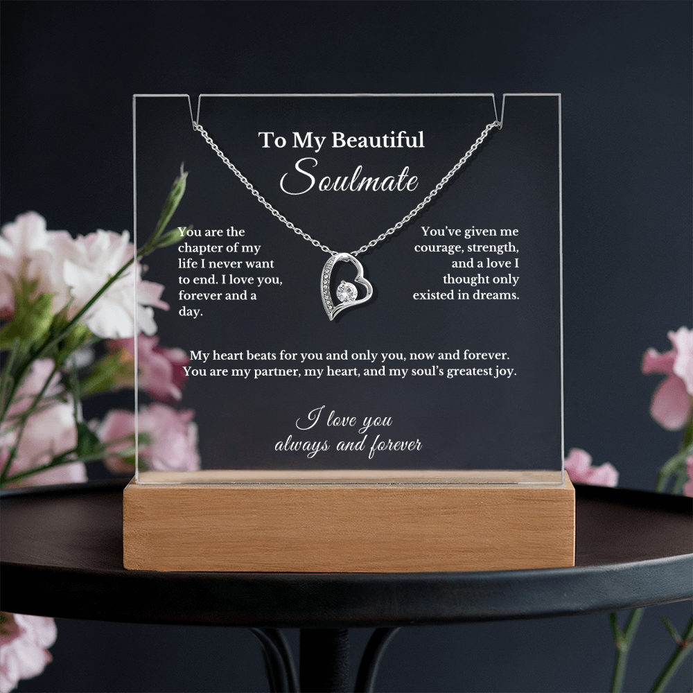 Romantic Gift for Wife, Soulmate Necklace and Acrylic Plaque, Cute Jewelry for Valentine's Day, Anniversary, Birthday, Thoughtful Gift for Her 14