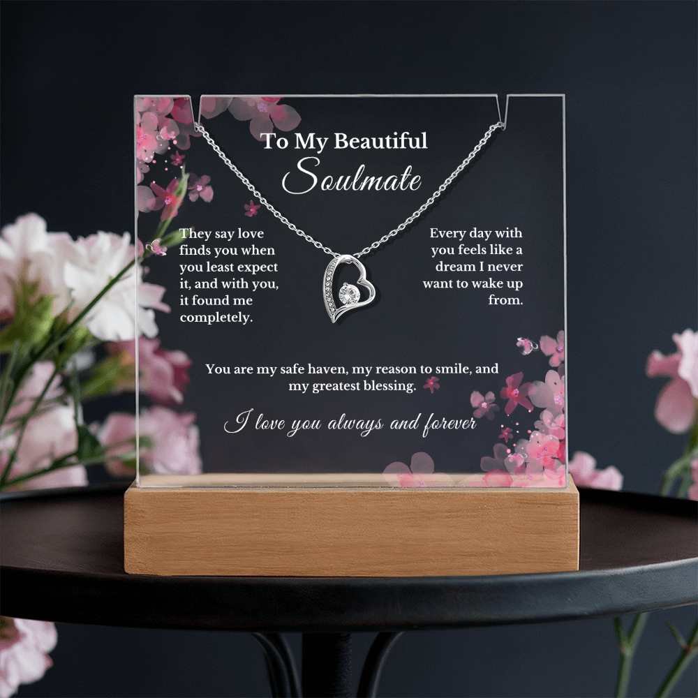 Romantic Gift for Wife, Soulmate Necklace and Acrylic Plaque, Cute Jewelry for Valentine's Day, Anniversary, Birthday, Thoughtful Gift for Her 5