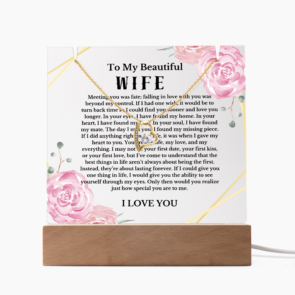 To My Beautiful Wife Acrylic Plaque Necklace, Wife Birthday Gift, Valentines Gift for Soulmate, Anniversary Gift for Her, Future Wife, Girlfriend