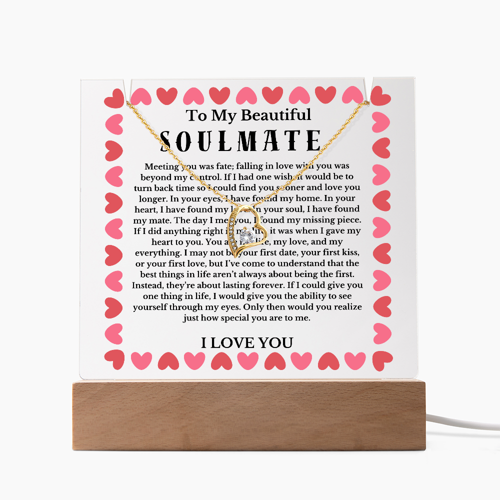To My Beautiful Soulmate Acrylic Plaque Necklace, Wife Birthday Gift, Valentines Gift for Soulmate, Anniversary Gift for Her, Future Wife, Girlfriend