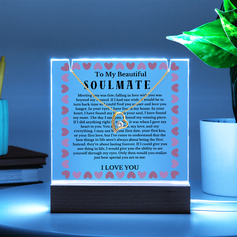 To My Beautiful Soulmate Acrylic Plaque Necklace, Wife Birthday Gift, Valentines Gift for Soulmate, Anniversary Gift for Her, Future Wife, Girlfriend