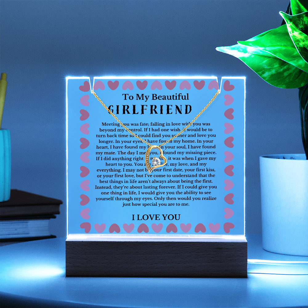 To My Beautiful Girlfriend Acrylic Plaque Necklace, Wife Birthday Gift, Valentines Gift for Soulmate, Anniversary Gift for Her, Future Wife, Girlfriend