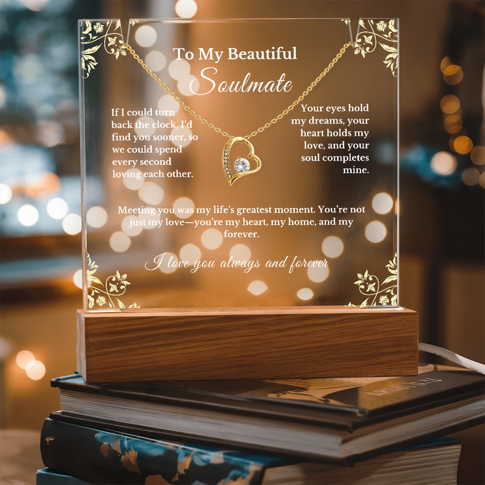 Soulmate Gift Set: Luxury Necklace & LED Acrylic Keepsake