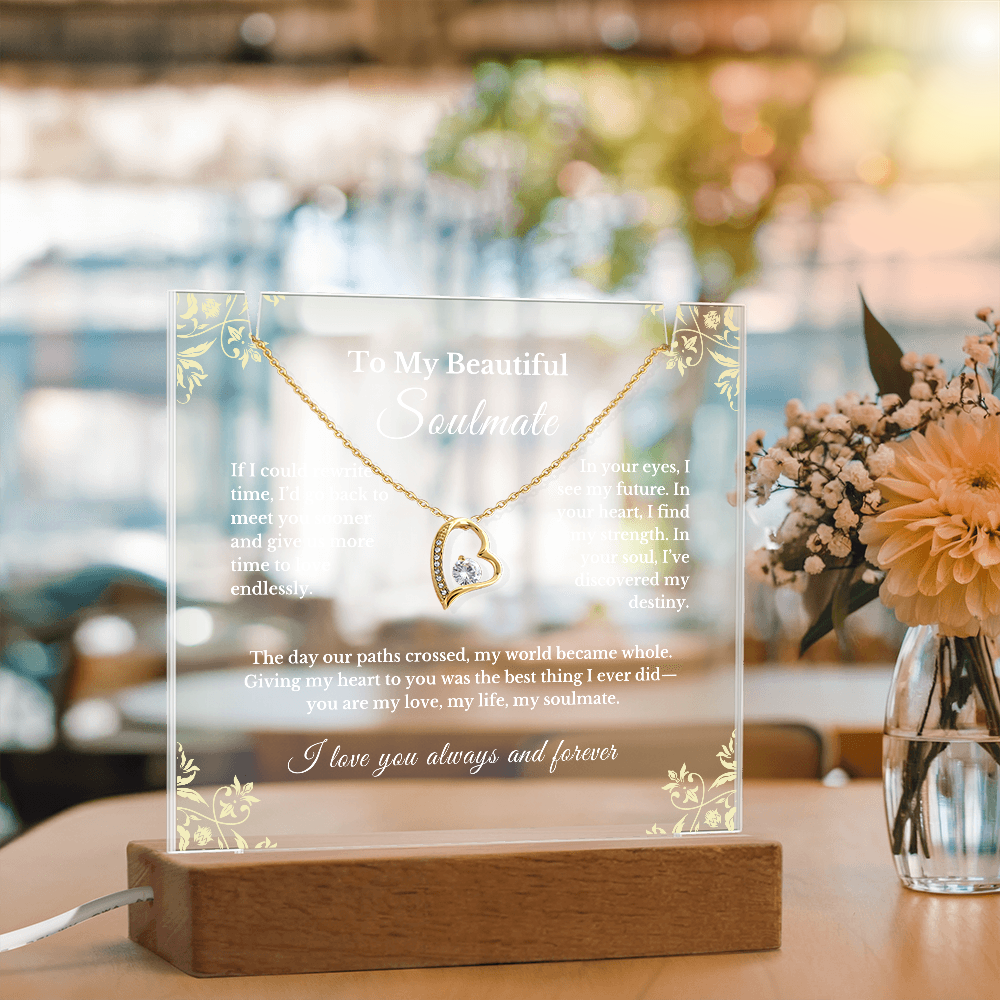 Romantic Gift for Wife, Soulmate Necklace and Acrylic Plaque, Cute Jewelry for Valentine's Day, Anniversary, Birthday, Thoughtful Gift for Her 10