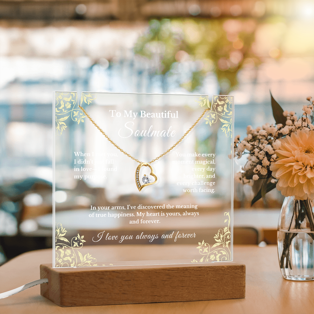 Romantic Gift for Wife, Soulmate Necklace and Acrylic Plaque, Cute Jewelry for Valentine's Day, Anniversary, Birthday, Thoughtful Gift for Her 4