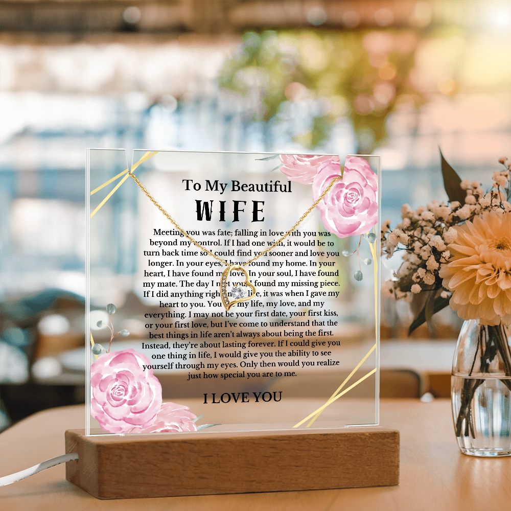 To My Beautiful Wife Acrylic Plaque Necklace, Wife Birthday Gift, Valentines Gift for Soulmate, Anniversary Gift for Her, Future Wife, Girlfriend