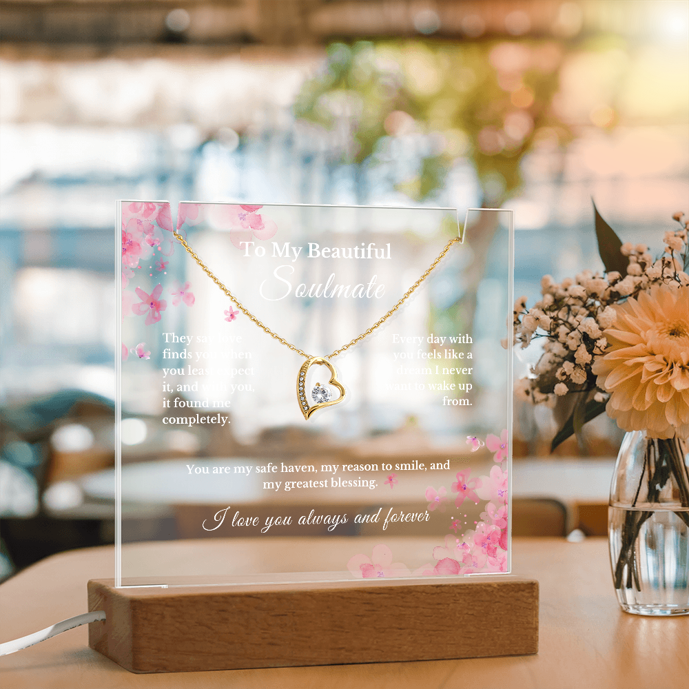 Romantic Gift for Wife, Soulmate Necklace and Acrylic Plaque, Cute Jewelry for Valentine's Day, Anniversary, Birthday, Thoughtful Gift for Her 5