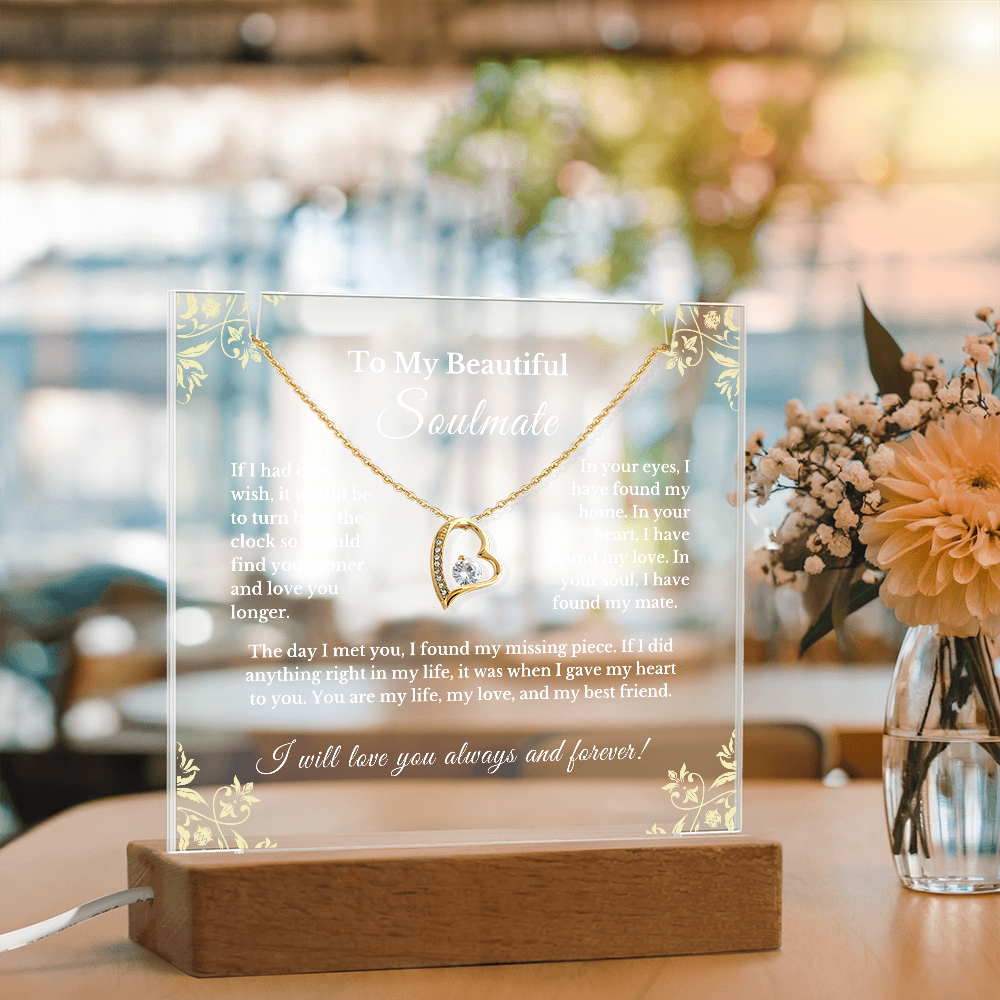 Romantic Gift for Wife, Soulmate Necklace and Acrylic Plaque, Cute Jewelry for Valentine's Day, Anniversary, Birthday, Thoughtful Gift for Her 6