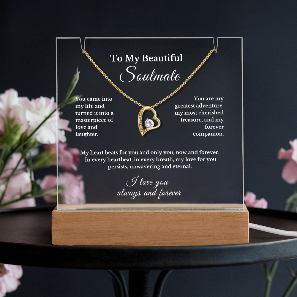 Soulmate Gift Set: Luxury Necklace & LED Acrylic Keepsake