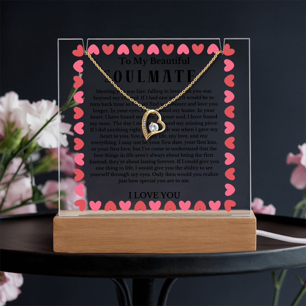 To My Beautiful Soulmate Acrylic Plaque Necklace, Wife Birthday Gift, Valentines Gift for Soulmate, Anniversary Gift for Her, Future Wife, Girlfriend