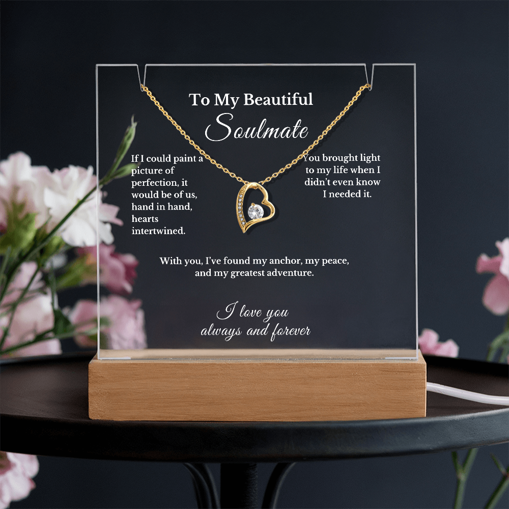 Romantic Gift for Wife, Soulmate Necklace and Acrylic Plaque, Cute Jewelry for Valentine's Day, Anniversary, Birthday, Thoughtful Gift for Her 2