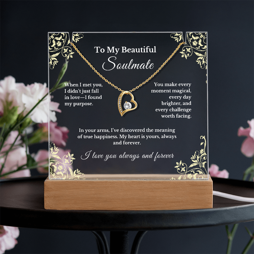 Romantic Gift for Wife, Soulmate Necklace and Acrylic Plaque, Cute Jewelry for Valentine's Day, Anniversary, Birthday, Thoughtful Gift for Her 4