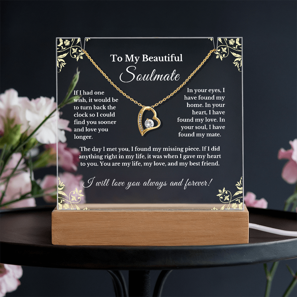 Romantic Gift for Wife, Soulmate Necklace and Acrylic Plaque, Cute Jewelry for Valentine's Day, Anniversary, Birthday, Thoughtful Gift for Her 6