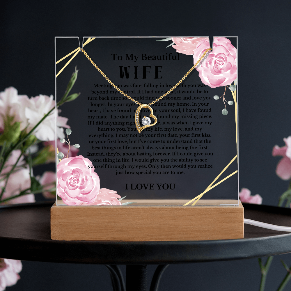 To My Beautiful Wife Acrylic Plaque Necklace, Wife Birthday Gift, Valentines Gift for Soulmate, Anniversary Gift for Her, Future Wife, Girlfriend