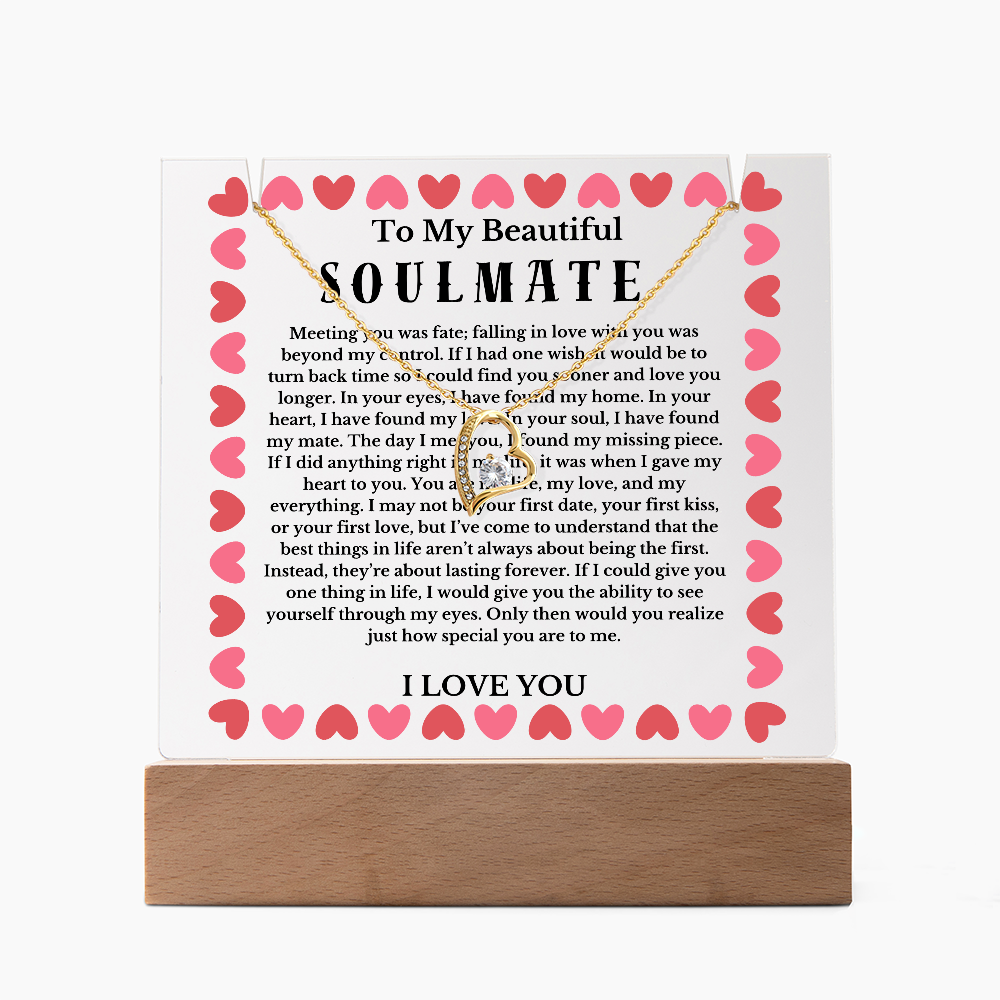 To My Beautiful Soulmate Acrylic Plaque Necklace, Wife Birthday Gift, Valentines Gift for Soulmate, Anniversary Gift for Her, Future Wife, Girlfriend