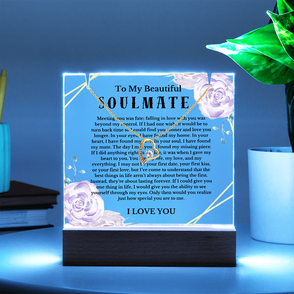 To My Beautiful Soulmate Acrylic Plaque Necklace, Wife Birthday Gift, Valentines Gift for Soulmate, Anniversary Gift for Her, Future Wife, Girlfriend