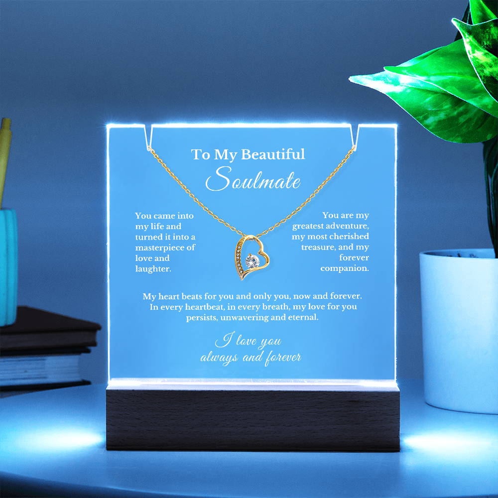 Soulmate Gift Set: Luxury Necklace & LED Acrylic Keepsake