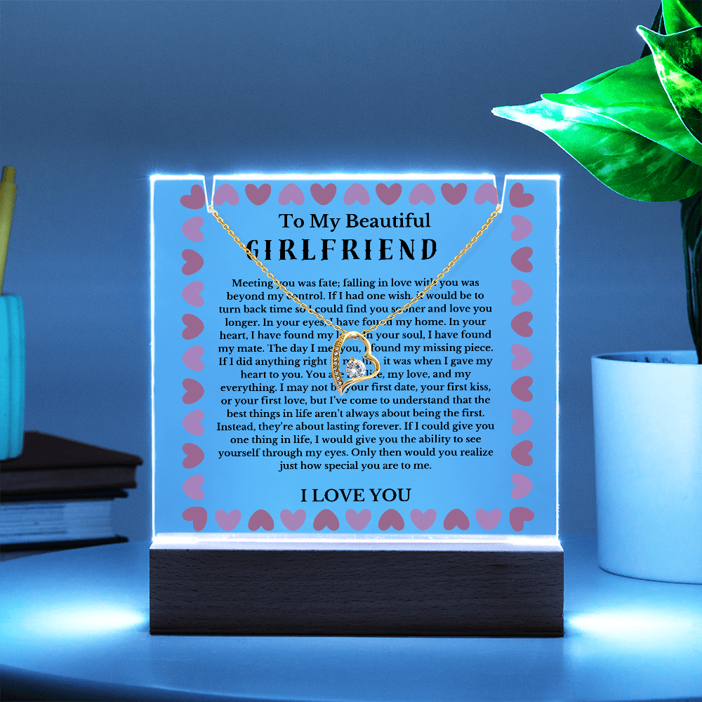 To My Beautiful Girlfriend Acrylic Plaque Necklace, Wife Birthday Gift, Valentines Gift for Soulmate, Anniversary Gift for Her, Future Wife, Girlfriend