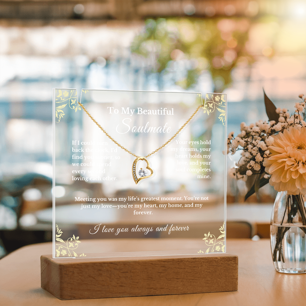 Soulmate Gift Set: Luxury Necklace & LED Acrylic Keepsake