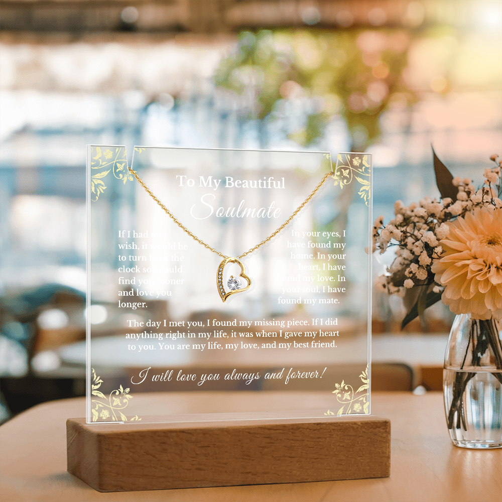Romantic Gift for Wife, Soulmate Necklace and Acrylic Plaque, Cute Jewelry for Valentine's Day, Anniversary, Birthday, Thoughtful Gift for Her 6