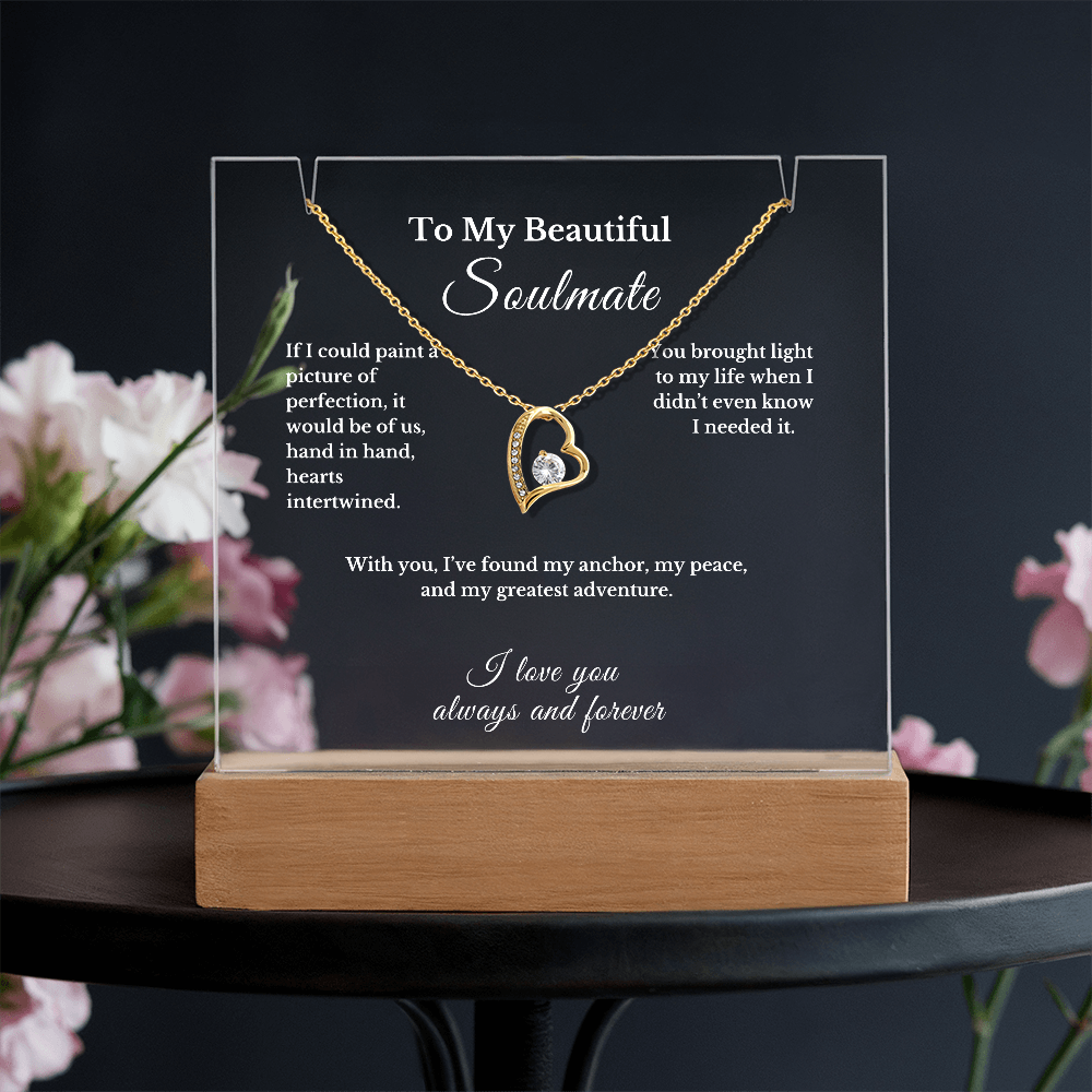Romantic Gift for Wife, Soulmate Necklace and Acrylic Plaque, Cute Jewelry for Valentine's Day, Anniversary, Birthday, Thoughtful Gift for Her 2