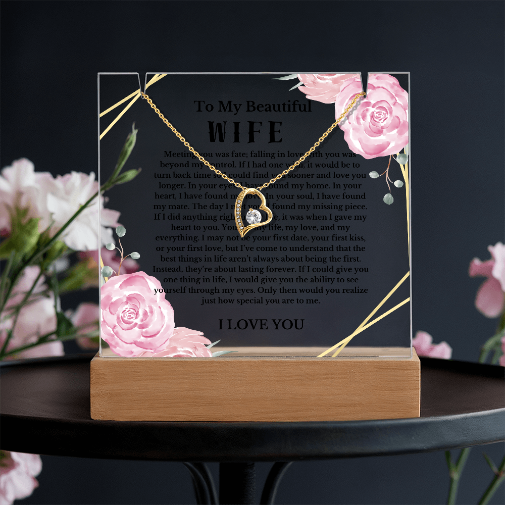 To My Beautiful Wife Acrylic Plaque Necklace, Wife Birthday Gift, Valentines Gift for Soulmate, Anniversary Gift for Her, Future Wife, Girlfriend