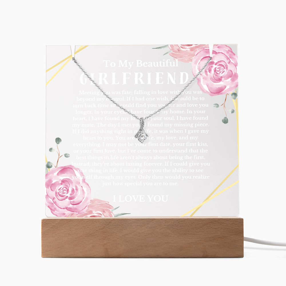 To My Beautiful Girlfriend Acrylic Plaque Ribbon Necklace, Wife Birthday Gift, Valentines Gift for Soulmate, Anniversary Gift for Her, Future Wife, Girlfriend