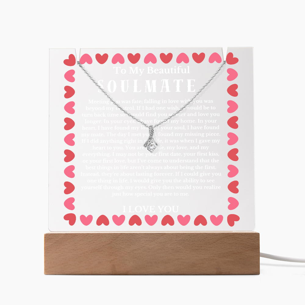 To My Beautiful Soulmate Acrylic Plaque Ribbon Necklace, Wife Birthday Gift, Valentines Gift for Soulmate, Anniversary Gift for Her, Future Wife, Girlfriend